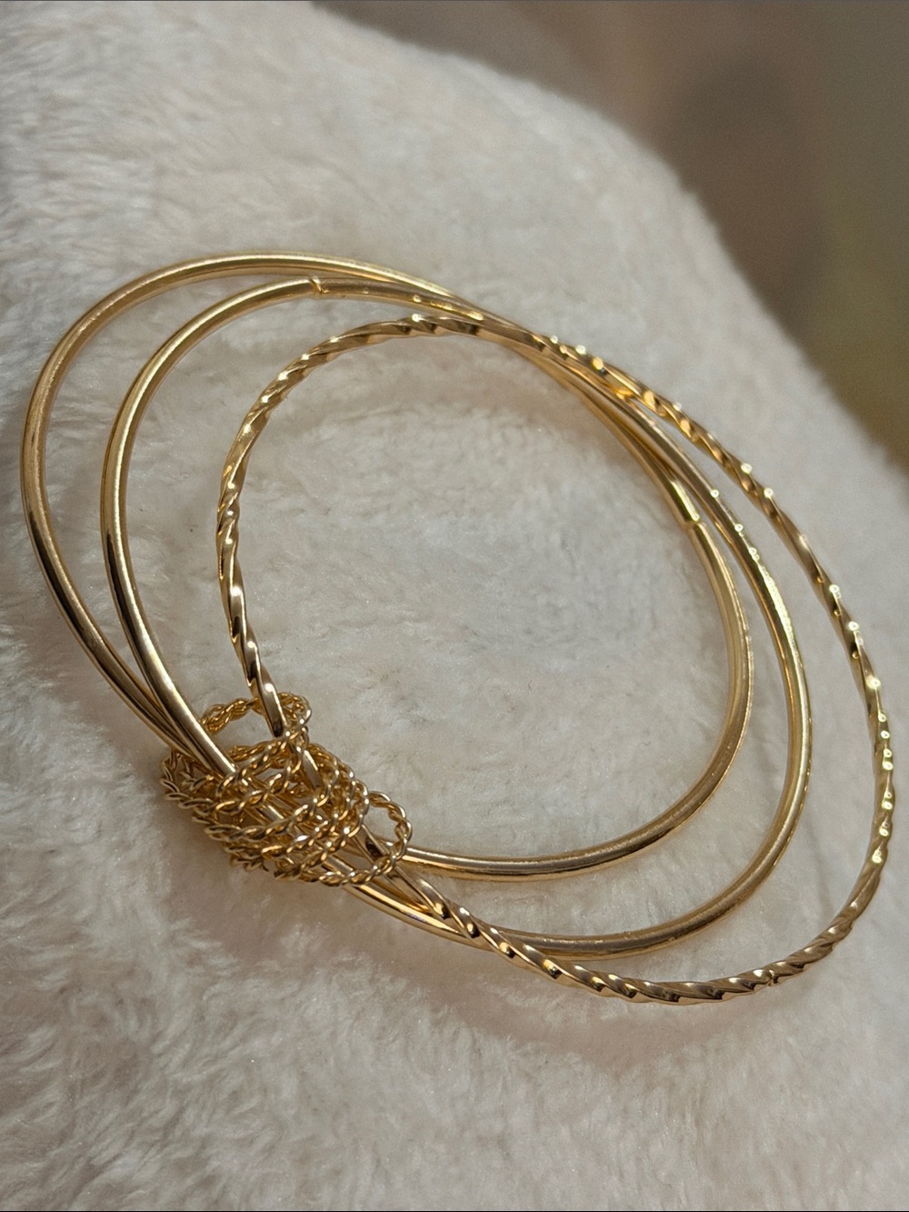 Brand New Gold Tone Connected 3 Bangle Bracelet